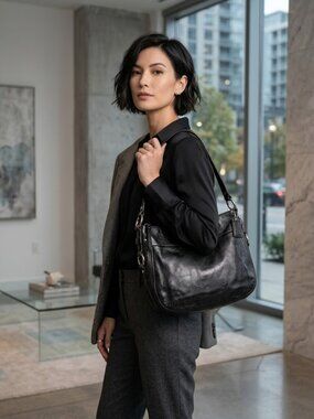 Coach Vintage Black Leather Shoulder Bag Handbag Hobo Bag